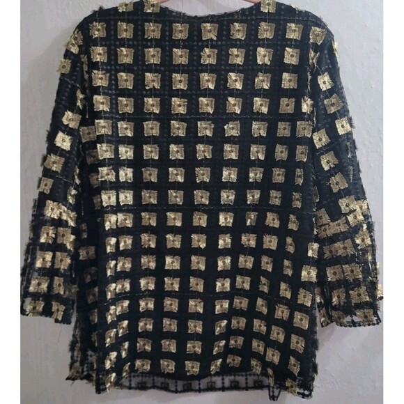 Calvin Klein Size XL Embroidered Sembro Gold Applique Top Blouse Black - Picture 10 of 10